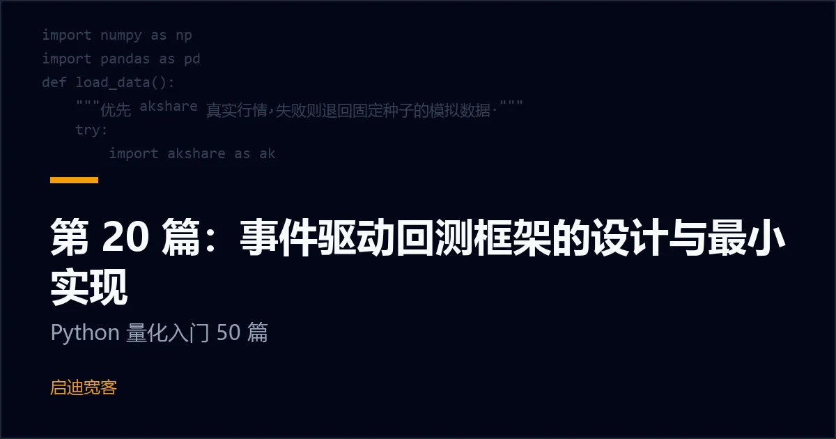 第 20 篇：事件驱动回测框架的设计与最小实现